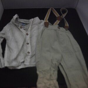 Little Lad bottom up shirt and khaki pants with suspenders 12 months